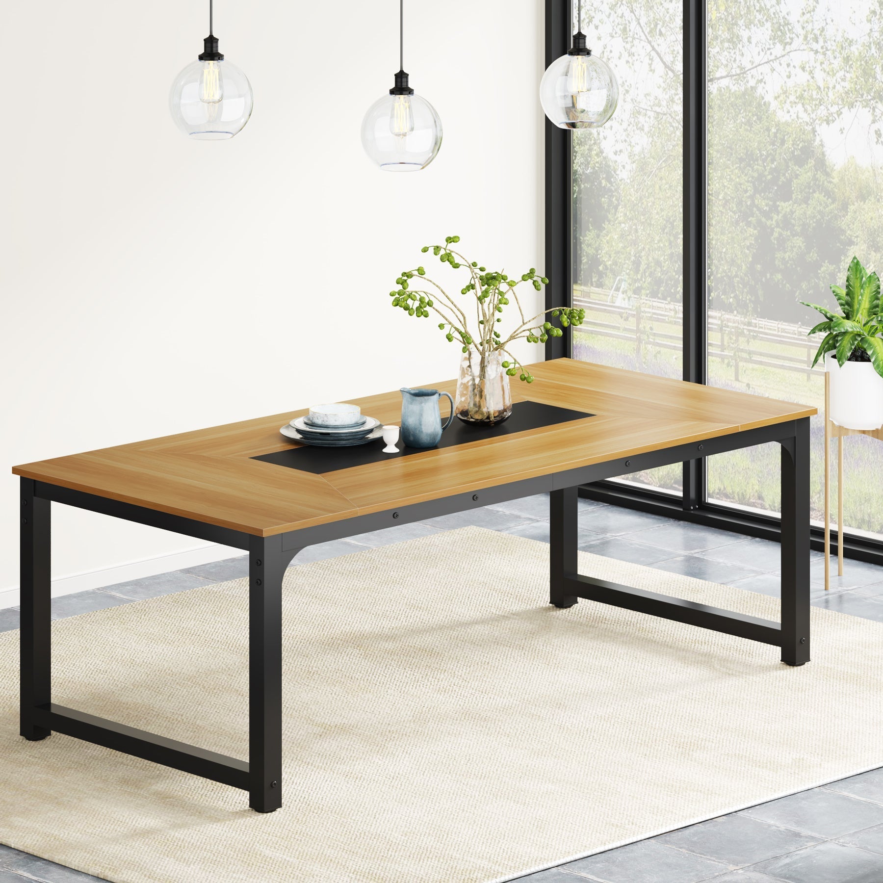 Dining Table for 6-8 Person, Industrial Kitchen Table with Metal Frame Tribesigns